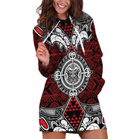 Red Aotearoa Tanilo Motif Hoodie Dress Vintage Maori New Zealand Tribal Art Pattern LT9 Red - Polynesian Pride