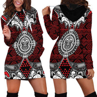 Red Aotearoa Tanilo Motif Hoodie Dress Vintage Maori New Zealand Tribal Art Pattern LT9 - Polynesian Pride