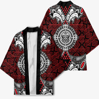 Red Aotearoa Taniko Motif Kimono Vintage Maori New Zealand Tribal Art Pattern LT9 - Polynesian Pride