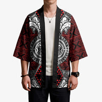 Red Aotearoa Taniko Motif Kimono Vintage Maori New Zealand Tribal Art Pattern LT9 - Polynesian Pride