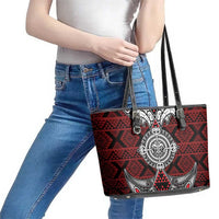 Red Aotearoa Taniko Motif Leather Tote Bag Vintage Maori New Zealand Tribal Art Pattern LT9 - Polynesian Pride