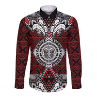 Red Aotearoa Tanilo Motif Long Sleeve Button Shirt Vintage Maori New Zealand Tribal Art Pattern LT9 Unisex Red - Polynesian Pride