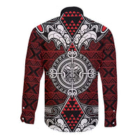 Red Aotearoa Tanilo Motif Long Sleeve Button Shirt Vintage Maori New Zealand Tribal Art Pattern LT9 - Polynesian Pride