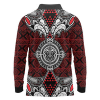 Red Aotearoa Tanilo Motif Long Sleeve Polo Shirt Vintage Maori New Zealand Tribal Art Pattern LT9 - Polynesian Pride