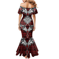 Red Aotearoa Tanilo Motif Mermaid Dress Vintage Maori New Zealand Tribal Art Pattern LT9 - Polynesian Pride