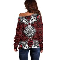 Red Aotearoa Tanilo Motif Off Shoulder Sweater Vintage Maori New Zealand Tribal Art Pattern LT9 - Polynesian Pride