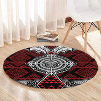 Red Aotearoa Taniko Motif Round Carpet Vintage Maori New Zealand Tribal Art Pattern LT9 - Polynesian Pride