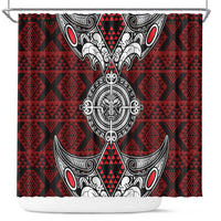 Red Aotearoa Taniko Motif Shower Curtain Vintage Maori New Zealand Tribal Art Pattern LT9 Red - Polynesian Pride