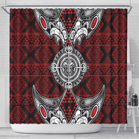 Red Aotearoa Taniko Motif Shower Curtain Vintage Maori New Zealand Tribal Art Pattern LT9 - Polynesian Pride