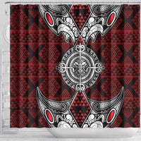 Red Aotearoa Taniko Motif Shower Curtain Vintage Maori New Zealand Tribal Art Pattern LT9 - Polynesian Pride