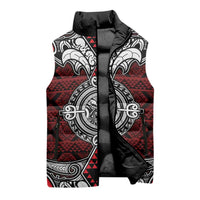 Red Aotearoa Taniko Motif Sleeveless Puffer Jacket Vintage Maori New Zealand Tribal Art Pattern LT9 - Polynesian Pride