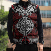 Red Aotearoa Taniko Motif Sleeveless Puffer Jacket Vintage Maori New Zealand Tribal Art Pattern LT9 - Polynesian Pride