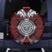 Red Aotearoa Taniko Motif Spare Tire Cover Vintage Maori New Zealand Tribal Art Pattern LT9 No hole Red - Polynesian Pride