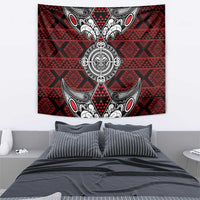 Red Aotearoa Taniko Motif Tapestry Vintage Maori New Zealand Tribal Art Pattern LT9 - Polynesian Pride