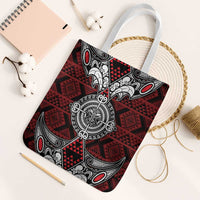 Red Aotearoa Taniko Motif Tote Bag Vintage Maori New Zealand Tribal Art Pattern LT9 White Strap One Size Red - Polynesian Pride