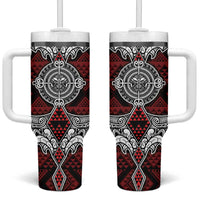 Red Aotearoa Taniko Motif Tumbler With Handle Vintage Maori New Zealand Tribal Art Pattern LT9 One Size: 40 oz Red - Polynesian Pride