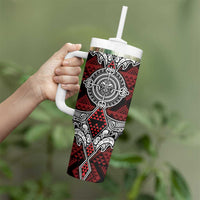 Red Aotearoa Taniko Motif Tumbler With Handle Vintage Maori New Zealand Tribal Art Pattern LT9 - Polynesian Pride