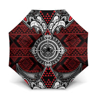 Red Aotearoa Taniko Motif Umbrella Vintage Maori New Zealand Tribal Art Pattern LT9 One Size Folded 11.42 inch Opened Diameter 37.4 inch Red - Polynesian Pride