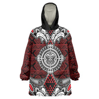 Red Aotearoa Tanilo Motif Wearable Blanket Hoodie Vintage Maori New Zealand Tribal Art Pattern LT9 One Size Red - Polynesian Pride