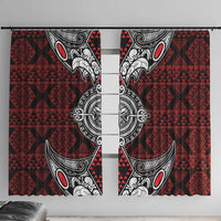 Red Aotearoa Taniko Motif Window Curtain Vintage Maori New Zealand Tribal Art Pattern LT9 With Hooks Red - Polynesian Pride