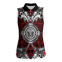 Red Aotearoa Tanilo Motif Women Sleeveless Polo Shirt Vintage Maori New Zealand Tribal Art Pattern LT9 Female Red - Polynesian Pride
