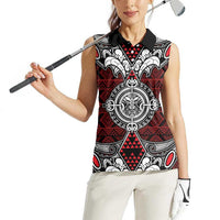 Red Aotearoa Tanilo Motif Women Sleeveless Polo Shirt Vintage Maori New Zealand Tribal Art Pattern LT9 - Polynesian Pride