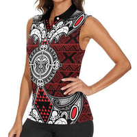 Red Aotearoa Tanilo Motif Women Sleeveless Polo Shirt Vintage Maori New Zealand Tribal Art Pattern LT9 - Polynesian Pride