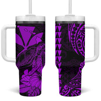 Kakau Polynesian Tribal Hawaiian Turtle Tumbler With Handle with Kanaka Maoli Purple LT9 One Size: 40 oz Purple - Polynesian Pride