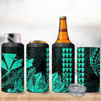 Kakau Polynesian Tribal Hawaiian Turtle 4 in 1 Can Cooler Tumbler with Kanaka Maoli Turquoise LT9 - Polynesian Pride