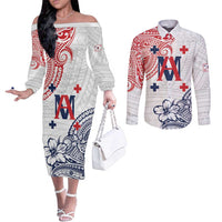 Kingdom of Uvea 1842-1860 Personalized Couples Matching Off The Shoulder Long Sleeve Dress and Long Sleeve Button Shirt Wallis and Futuna Polynesian Tribal Pattern LT9 White - Polynesian Pride