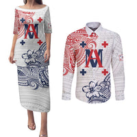 Kingdom of Uvea 1842-1860 Personalized Couples Matching Puletasi and Long Sleeve Button Shirt Wallis and Futuna Polynesian Tribal Pattern LT9 White - Polynesian Pride