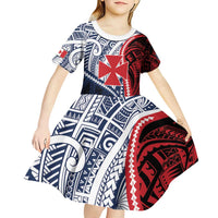 Kingdom of Uvea 1860-1886 Personalized Kid Short Sleeve Dress Wallis and Futuna Polynesian Tribal Pattern LT9 - Polynesian Pride