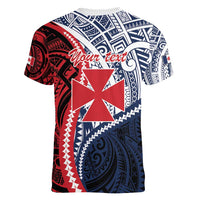 Kingdom of Uvea 1860-1886 Personalized Women V-Neck T-Shirt Wallis and Futuna Polynesian Tribal Pattern LT9 - Polynesian Pride