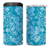 Hawaiian Lei Day 4 in 1 Can Cooler Tumbler Blue Hibiscus Flowers Lei Art LT9 One Size: 16 oz Blue - Polynesian Pride