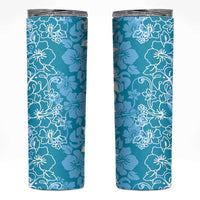 Hawaiian Lei Day Skinny Tumbler Blue Hibiscus Flowers Lei Art LT9 Blue - Polynesian Pride