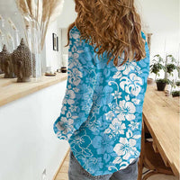Hawaiian Lei Day Women Casual Shirt Blue Hibiscus Flowers Lei Art LT9 - Polynesian Pride