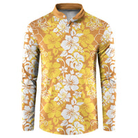 Hawaiian Lei Day Button Sweatshirt Gold Hibiscus Flowers Lei Art LT9 Gold - Polynesian Pride