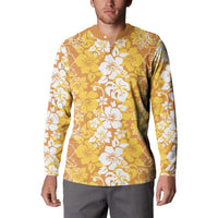 Hawaiian Lei Day Button Sweatshirt Gold Hibiscus Flowers Lei Art LT9 - Polynesian Pride