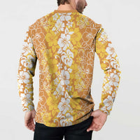 Hawaiian Lei Day Button Sweatshirt Gold Hibiscus Flowers Lei Art LT9 - Polynesian Pride