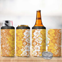 Hawaiian Lei Day 4 in 1 Can Cooler Tumbler Gold Hibiscus Flowers Lei Art LT9 - Polynesian Pride