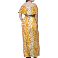 Hawaiian Lei Day Family Matching Off Shoulder Maxi Dress and Hawaiian Shirt Gold Hibiscus Flowers Lei Art LT9 - Polynesian Pride
