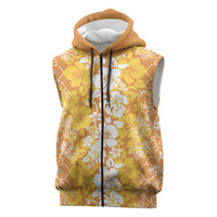 Hawaiian Lei Day Sleeveless Zip Hoodie Gold Hibiscus Flowers Lei Art LT9 Gold - Polynesian Pride