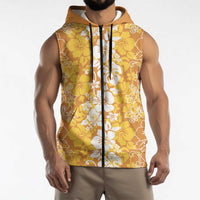 Hawaiian Lei Day Sleeveless Zip Hoodie Gold Hibiscus Flowers Lei Art LT9 - Polynesian Pride