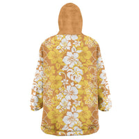 Hawaiian Lei Day Wearable Blanket Hoodie Gold Hibiscus Flowers Lei Art LT9 - Polynesian Pride