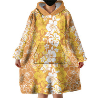Hawaiian Lei Day Wearable Blanket Hoodie Gold Hibiscus Flowers Lei Art LT9 - Polynesian Pride