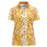 Hawaiian Lei Day Women Polo Shirt Gold Hibiscus Flowers Lei Art LT9 Female Gold - Polynesian Pride