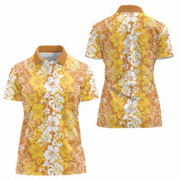 Hawaiian Lei Day Women Polo Shirt Gold Hibiscus Flowers Lei Art LT9 - Polynesian Pride