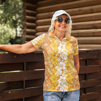 Hawaiian Lei Day Women Polo Shirt Gold Hibiscus Flowers Lei Art LT9 - Polynesian Pride