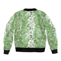 Hawaiian Lei Day Bomber Jacket Green Hibiscus Flowers Lei Art LT9 - Polynesian Pride