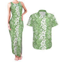 Hawaiian Lei Day Couples Matching Tank Maxi Dress and Hawaiian Shirt Green Hibiscus Flowers Lei Art LT9 Green - Polynesian Pride